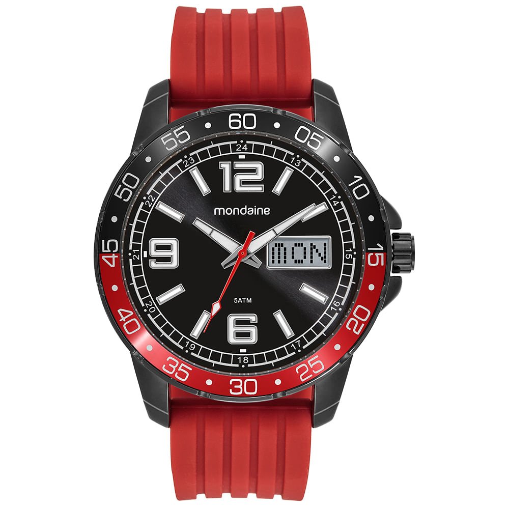 Relógio Masculino Anadigi Vermelho Calendário