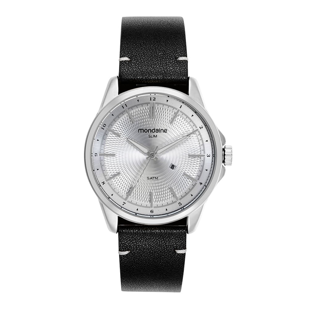 Relógio Masculino Calendário Couro Genuíno