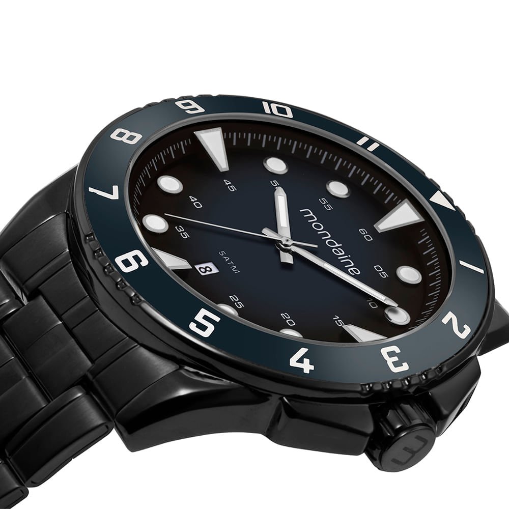 Relógio Masculino Calendário Aço Preto Preto 2