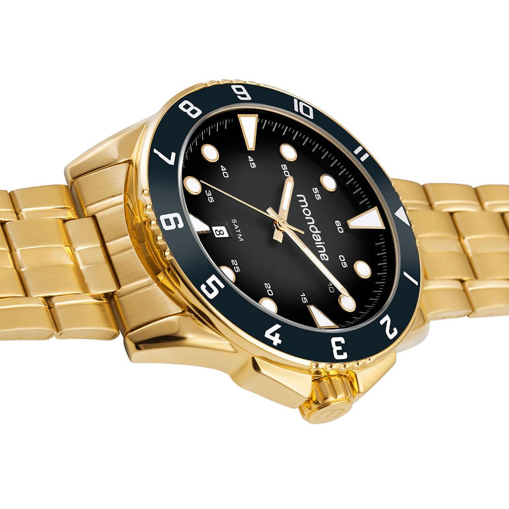 Relógio Masculino Calendário Aço Dourado 2