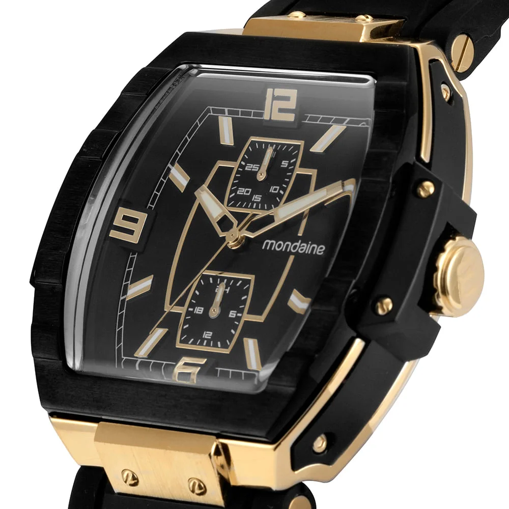 Relógio Masculino Multifunção Silicone Preto Preto/Dourado 2