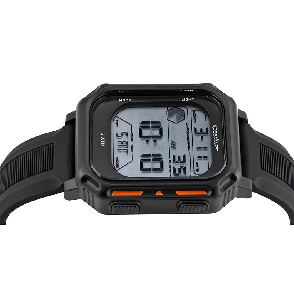 Relógio Masculino Speedo Anadigi Preto Quadrado Pulseira Silicone Preto 2