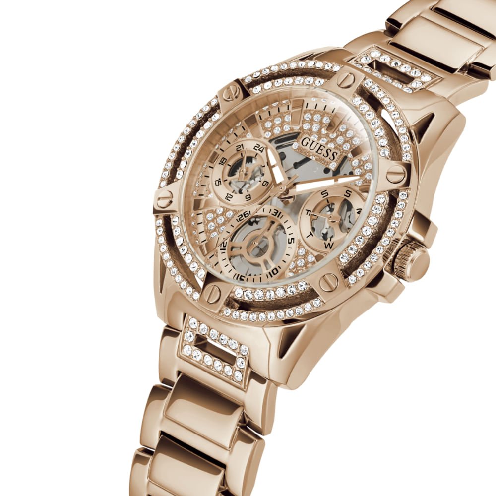 Relógio Guess Feminino Multifunção Cristais Rosé Dourado 2