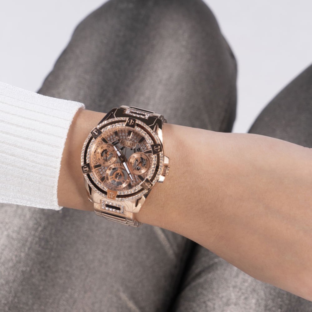 Relógio Guess Feminino Multifunção Cristais Rosé Dourado 8