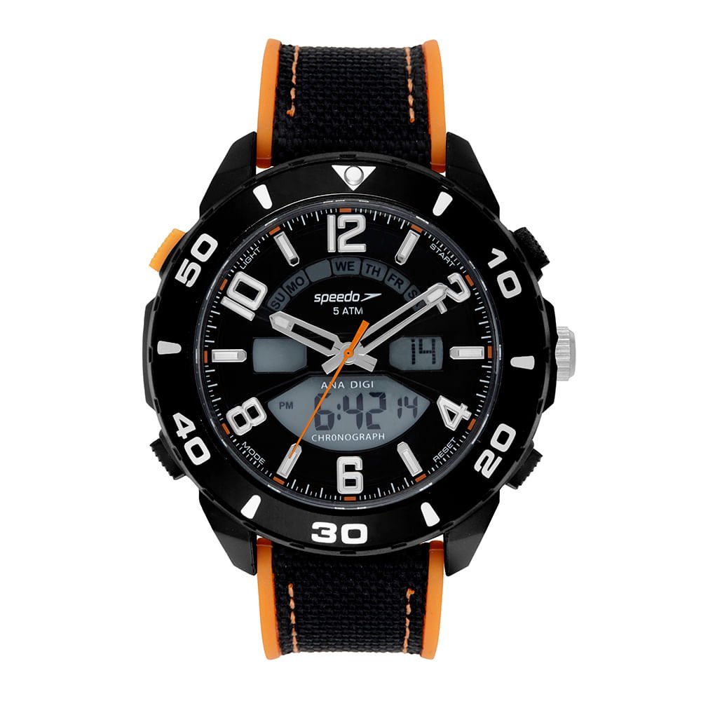 Relógio Masculino Speedo Preto e Laranja Anadigi