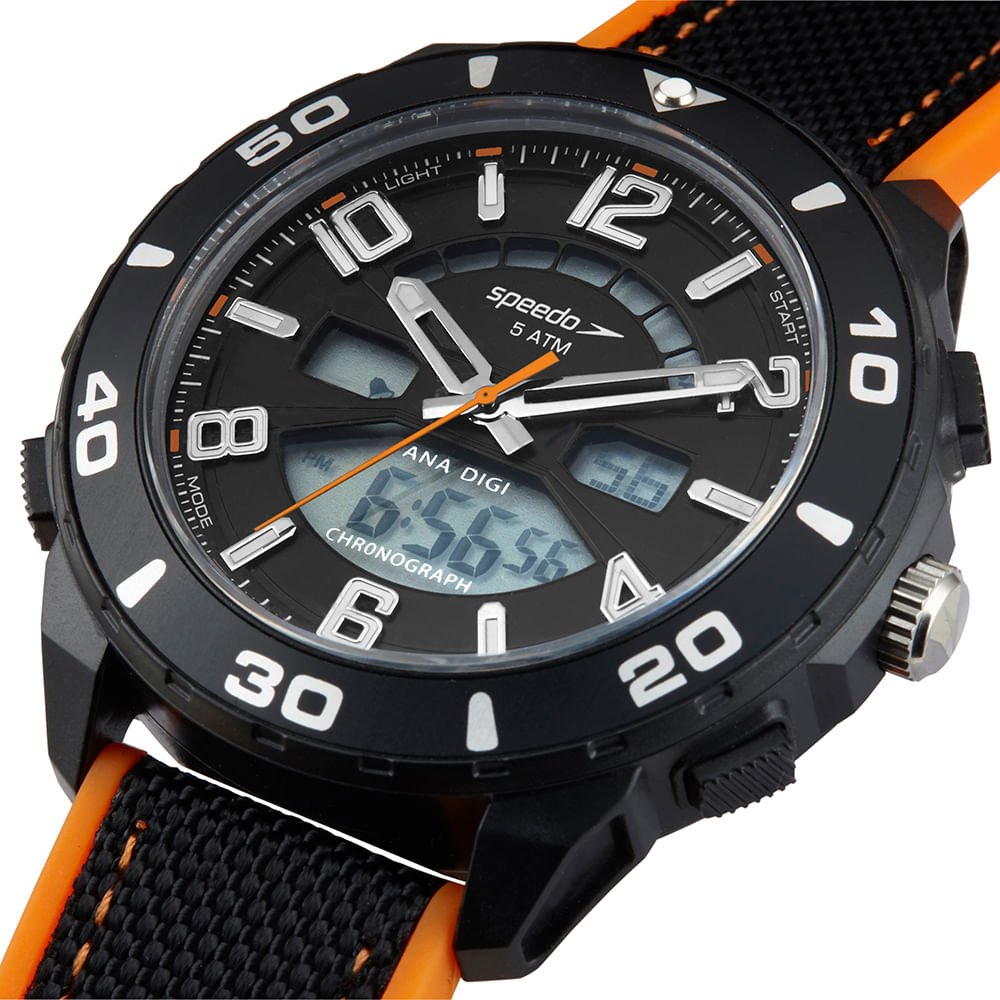 Relógio Masculino Speedo Preto e Laranja Anadigi Preto 2