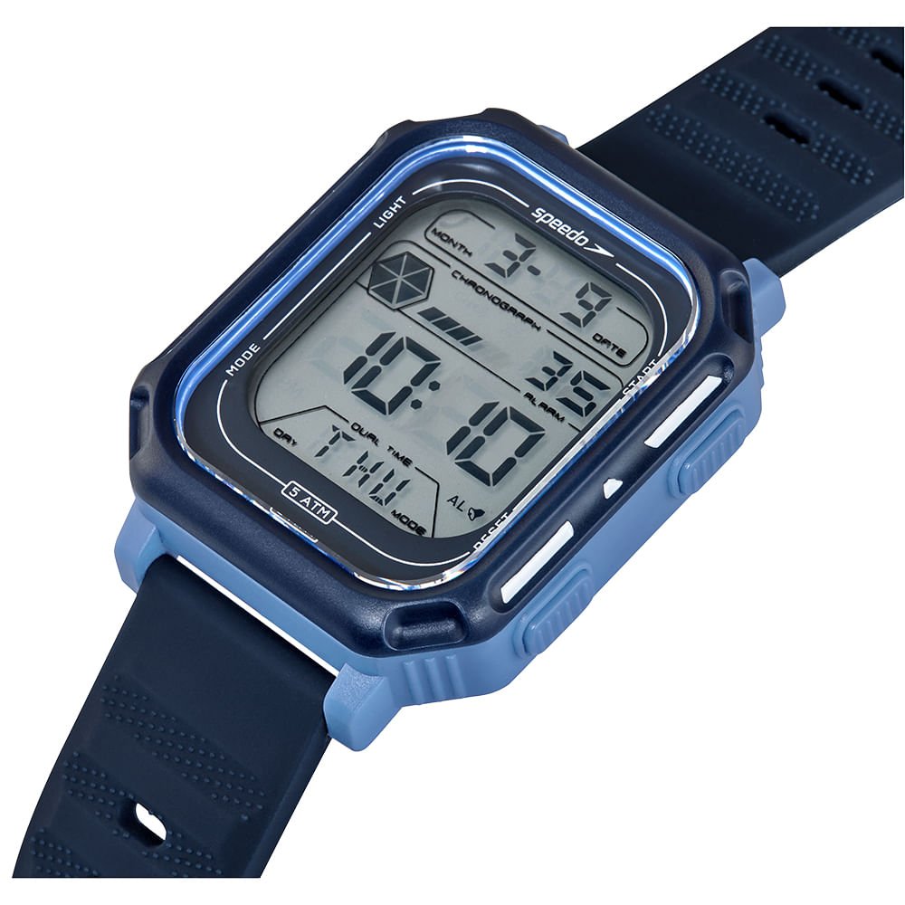 Relógio Masculino Speedo Anadigi Quadrado Azul Pulseira Silicone Azul 2