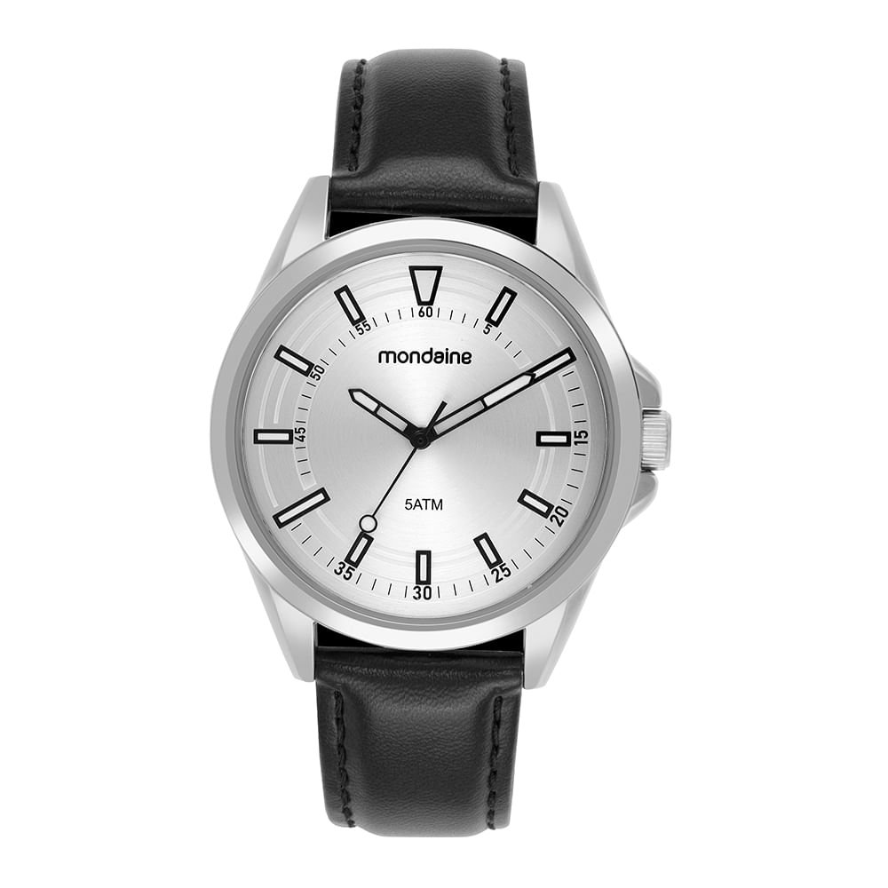 Relógio Masculino Prata Couro Sintético Fivela Prata 5