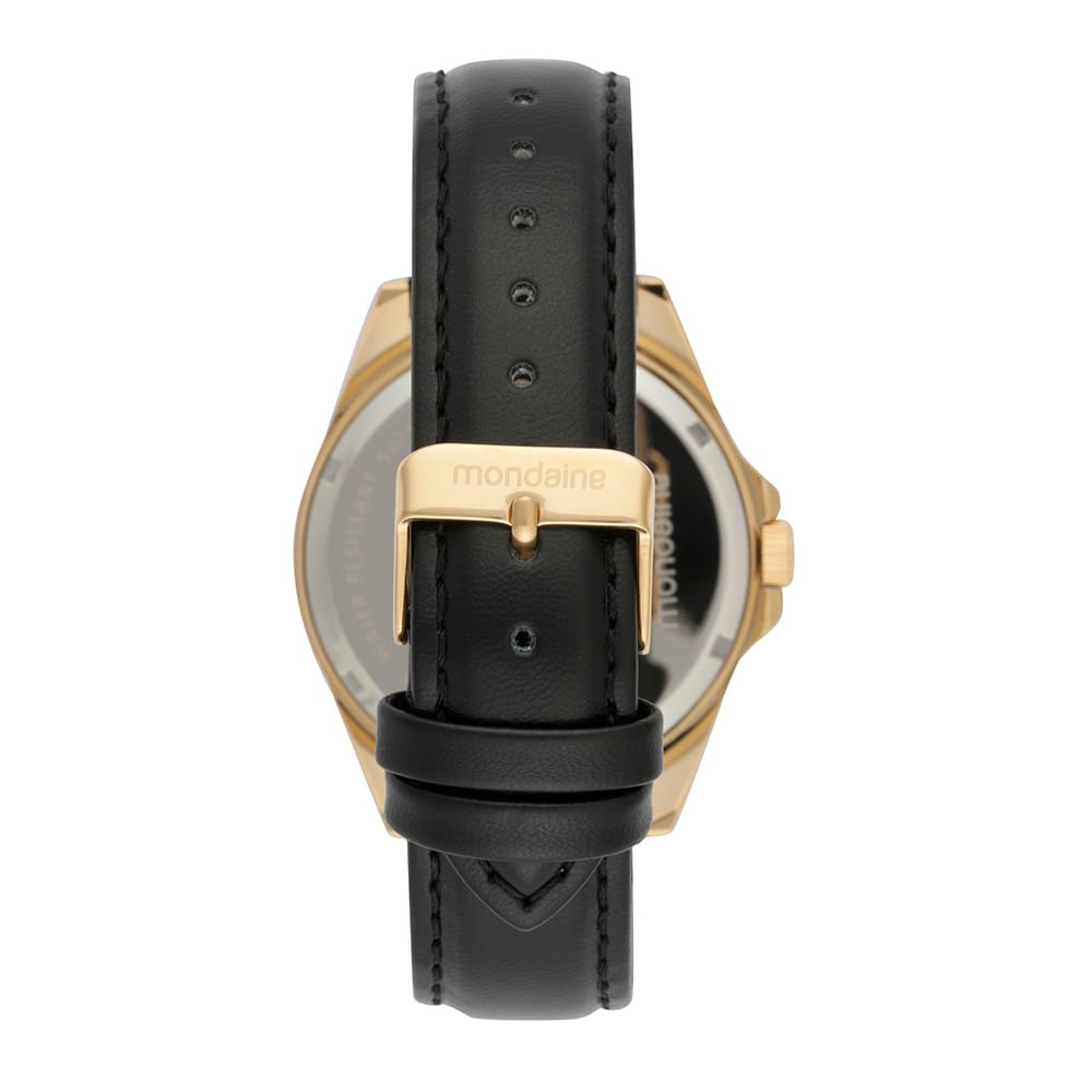 Relógio Masculino Preto Couro Sintético Fivela Dourado 3