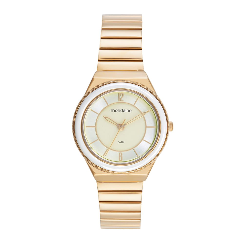 Relógio Feminino Caixa Media Catraca em Ceramica Dourado