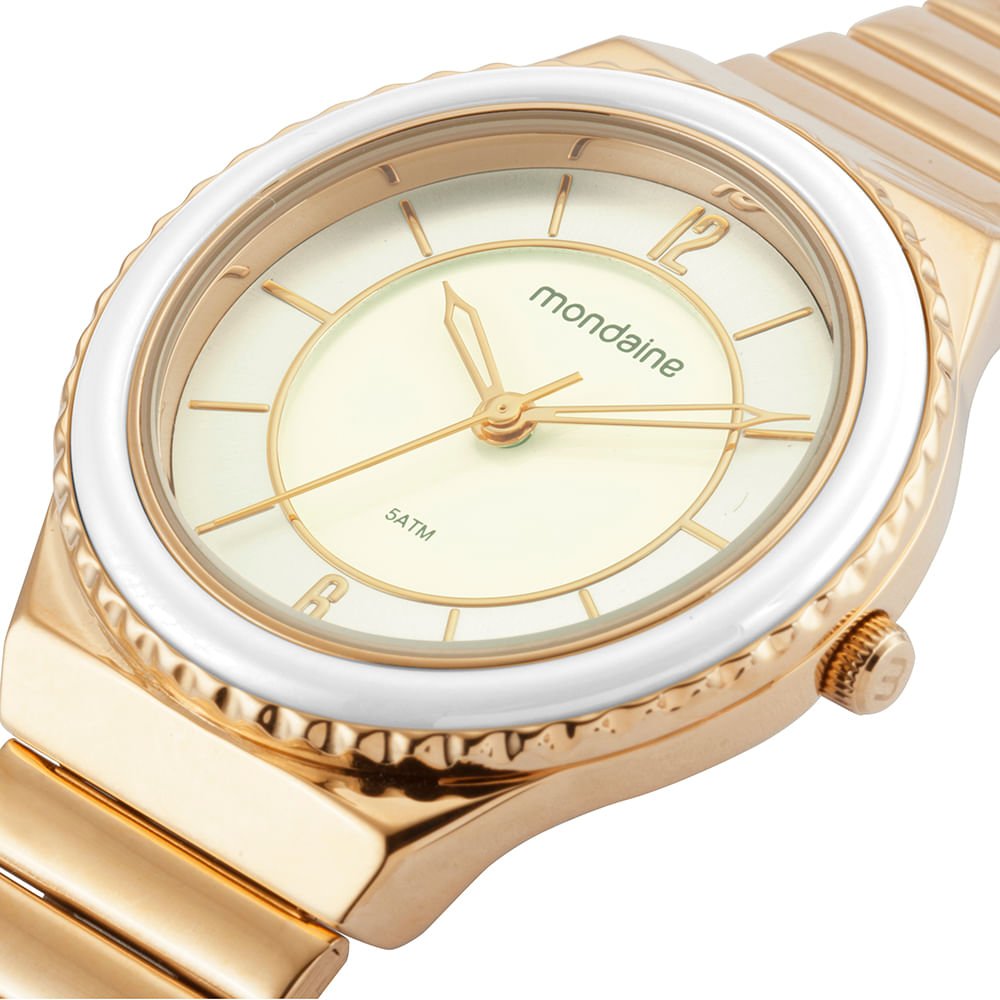 Relógio Feminino Caixa Media Catraca em Ceramica Dourado Dourado 2