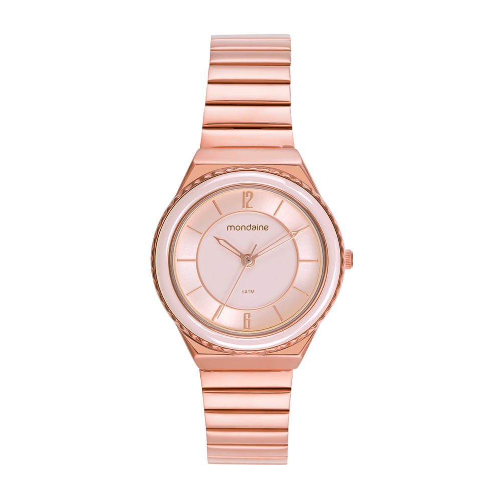 Relógio Feminino Caixa Media Catraca em Ceramica Rose