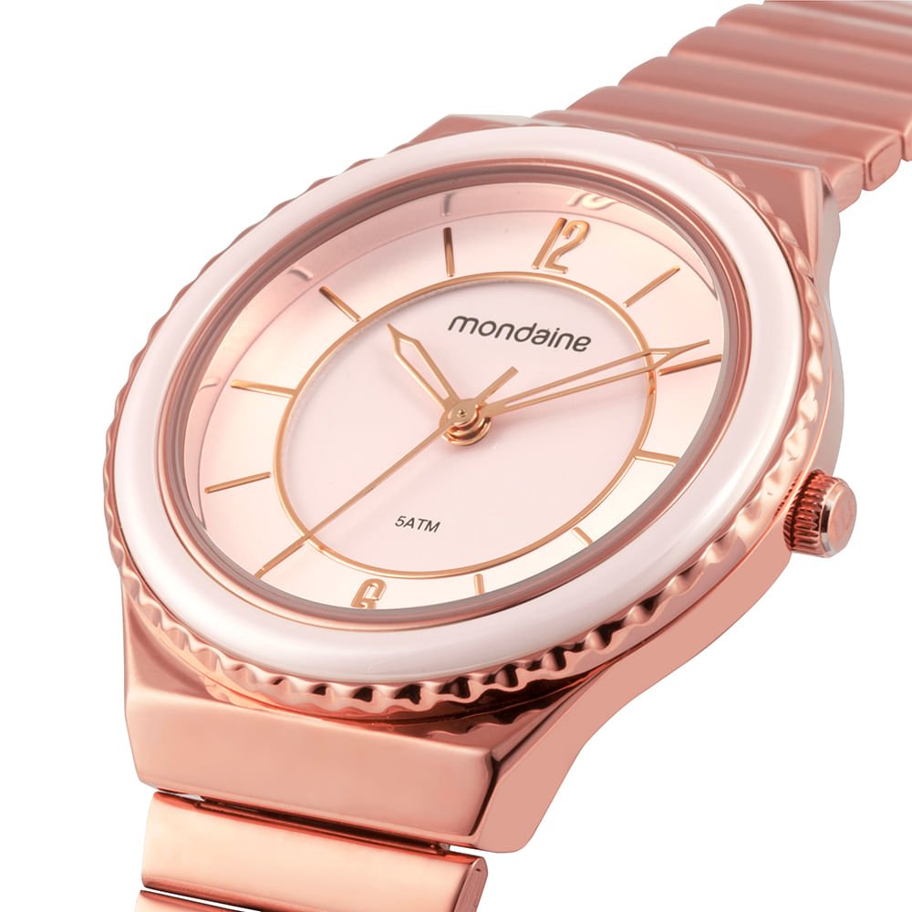 Relógio Feminino Caixa Media Catraca em Ceramica Rose Dourado 2