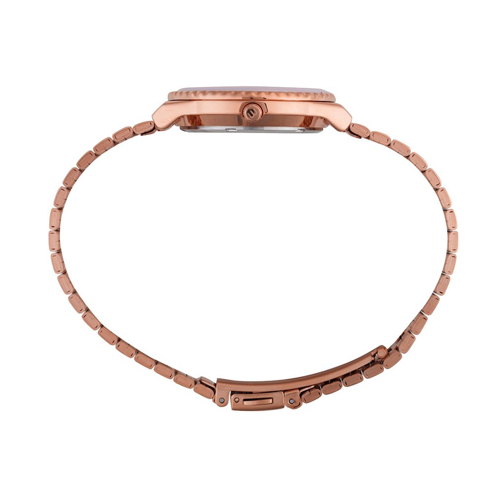 Relógio Feminino Caixa Media Catraca em Ceramica Rose Dourado 3