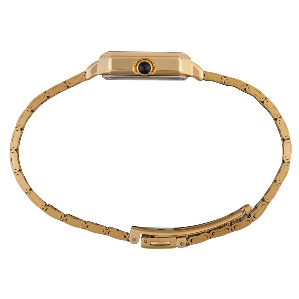 Relógio Feminino Quadrado Dourado Aço Troca de Pulseira Dourado 3