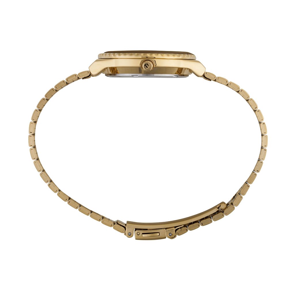 Relógio Feminino Caixa Media Catraca em Ceramica Marrom Dourado 3