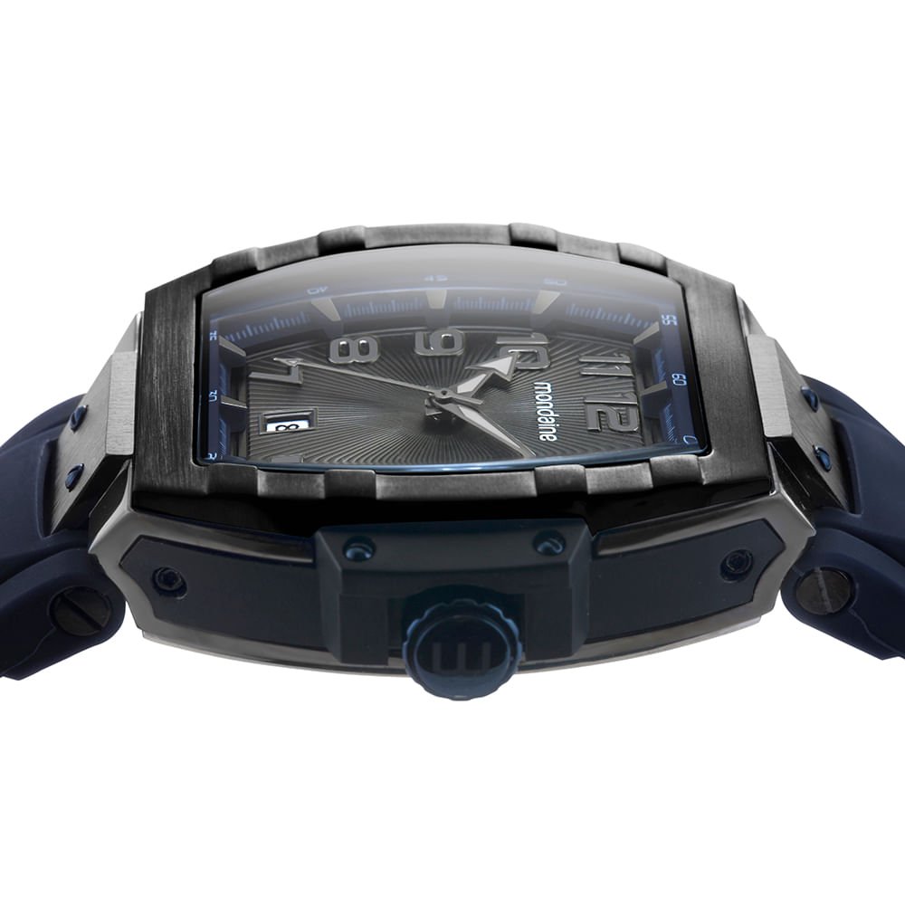 Relógio Masculino Caixa Formato Barril Calendário Azul Preto 2