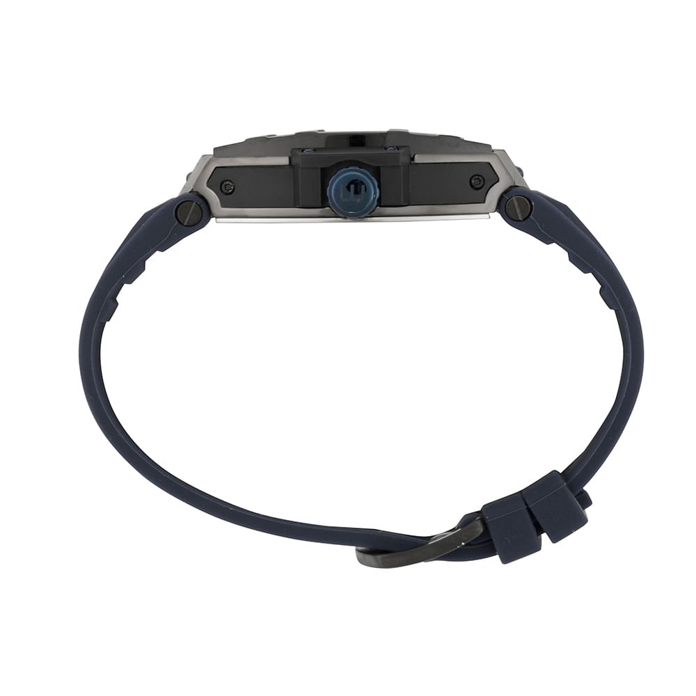 Relógio Masculino Caixa Formato Barril Calendário Azul Preto 3