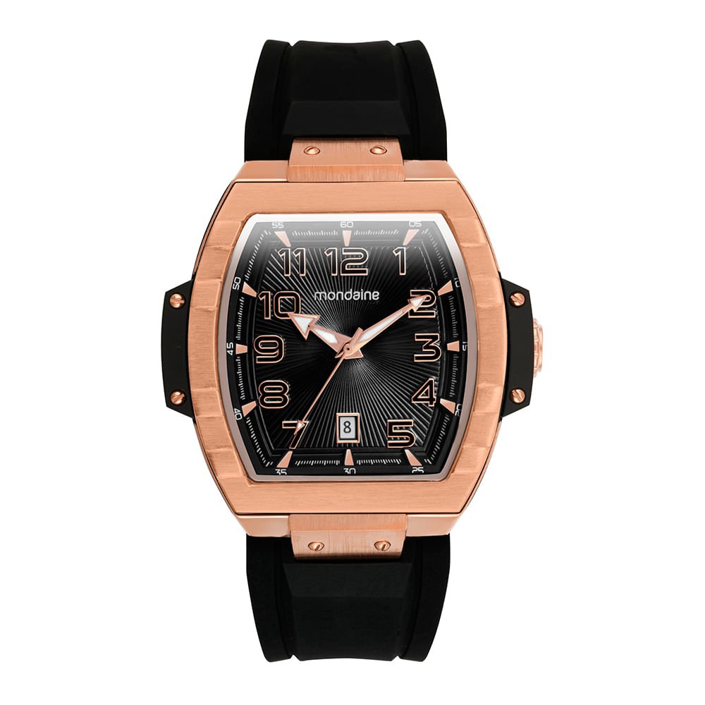 Relógio Masculino Caixa Formato Barril Calendário Preto