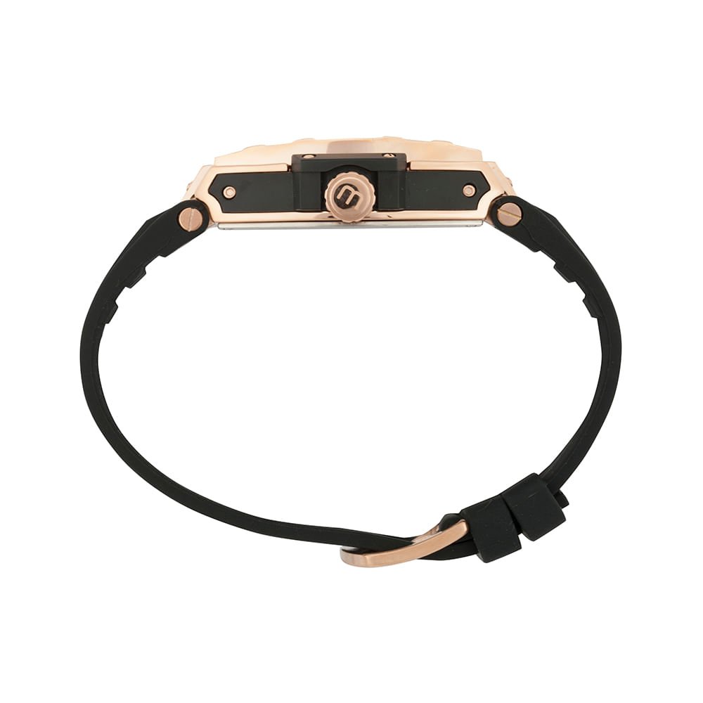 Relógio Masculino Caixa Formato Barril Calendário Preto Dourado 3