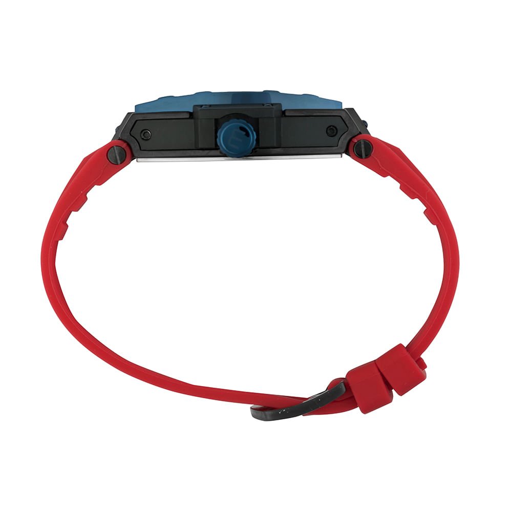 Relógio Masculino Caixa Formato Barril Calendário Vermelho Azul 3