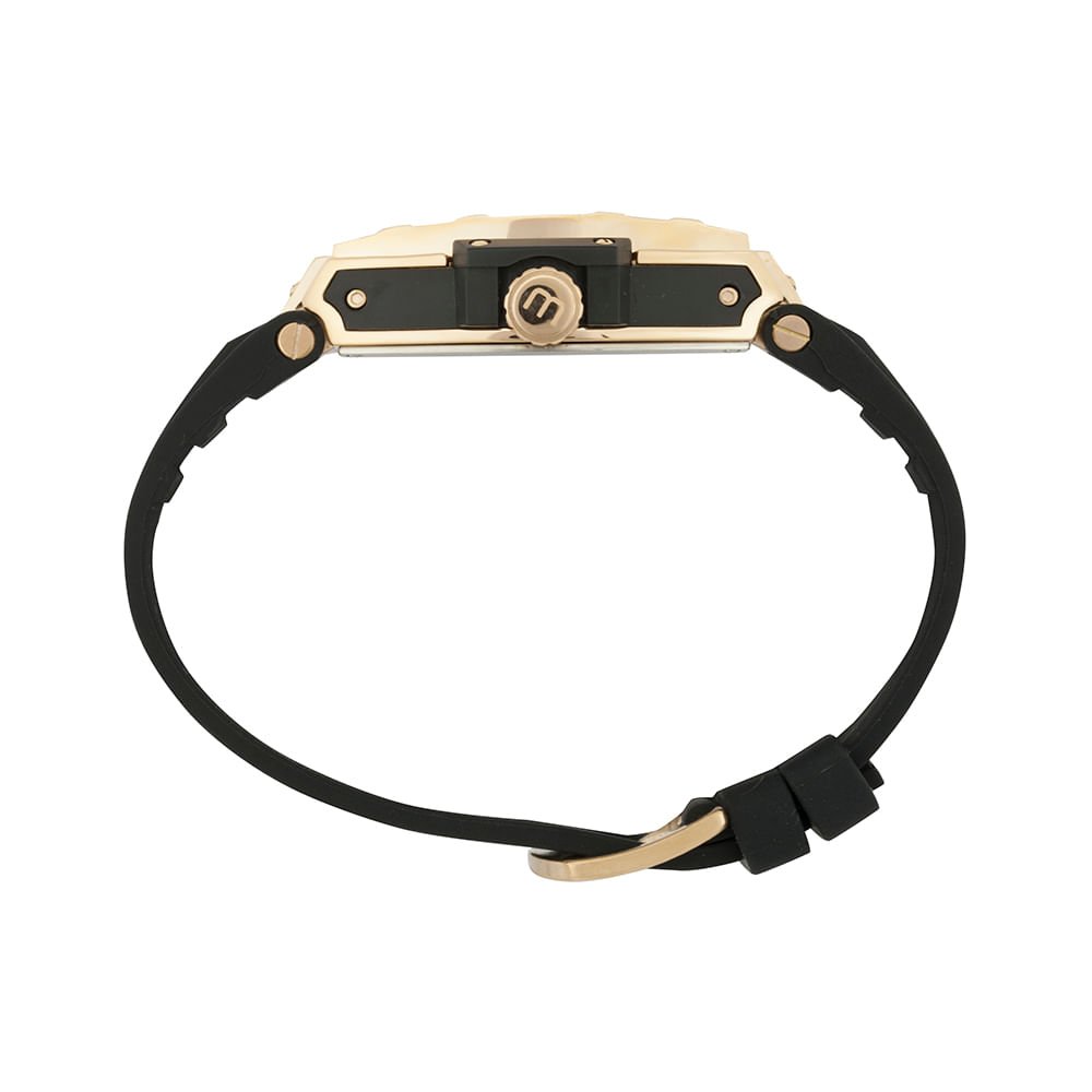 Relógio Masculino Caixa Formato Barril Calendário Preto e Dourado Preto 3