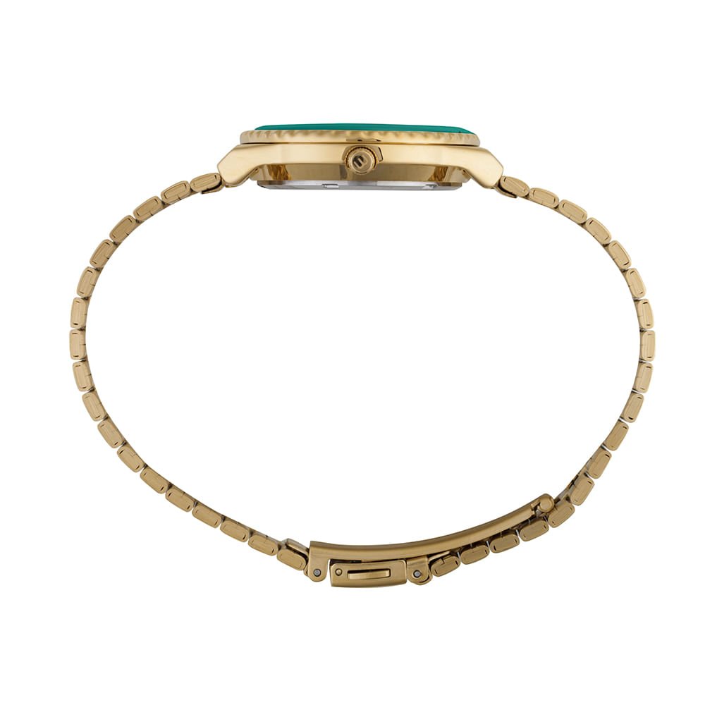 Relógio Feminino Caixa Media Catraca em Ceramica Verde Dourado 3