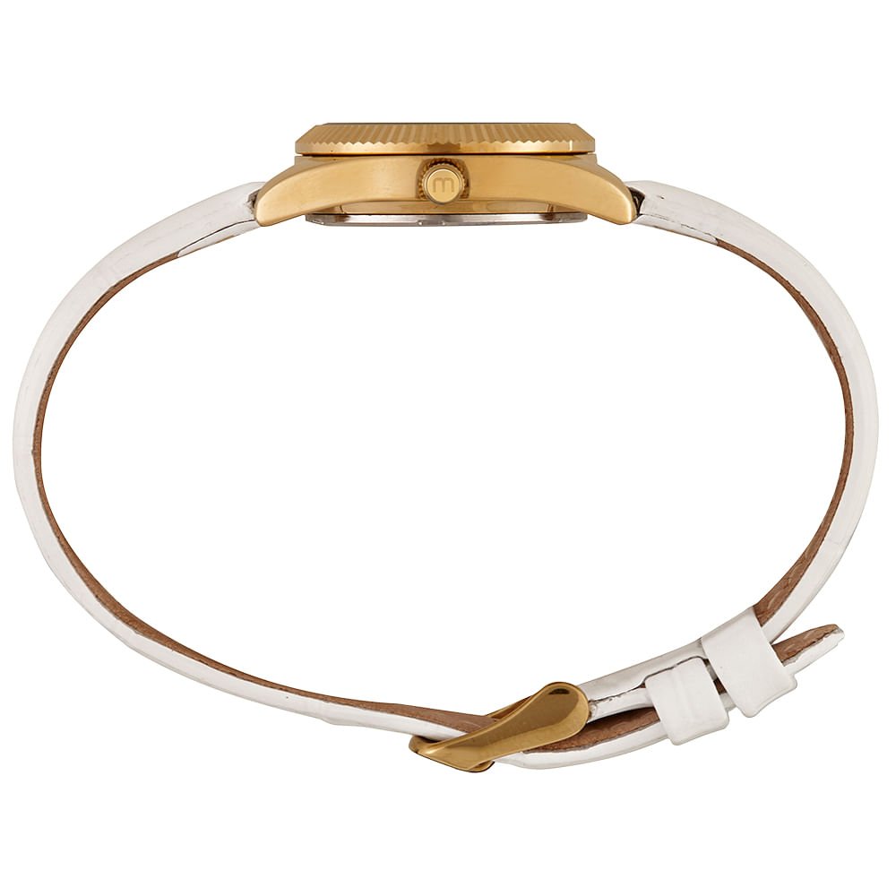 Relógio Feminino Caixa Pequena Couro Dourado e Branco Dourado 3