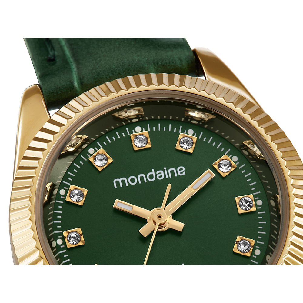 Relógio Feminino Caixa Pequena Couro Dourado e Verde Dourado 2