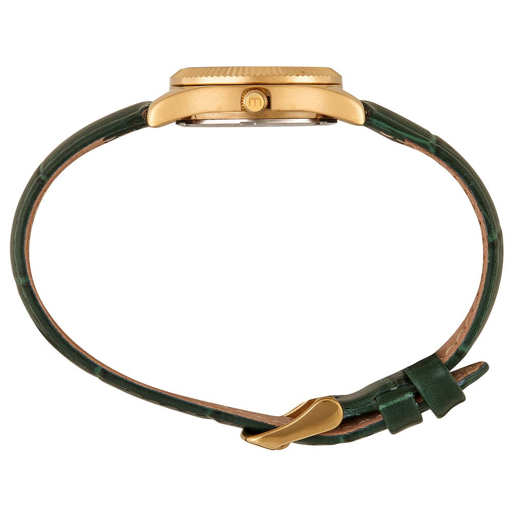 Relógio Feminino Caixa Pequena Couro Dourado e Verde Dourado 3