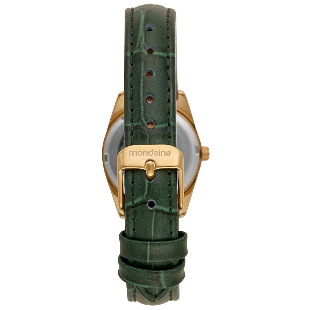 Relógio Feminino Caixa Pequena Couro Dourado e Verde Dourado 4
