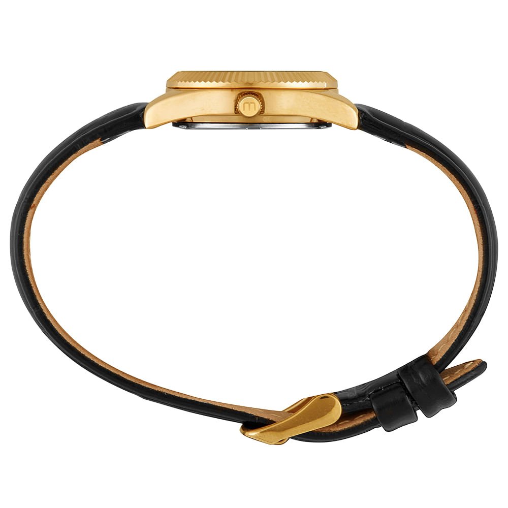 Relógio Feminino Caixa Pequena Couro Dourado e Preto Dourado 3
