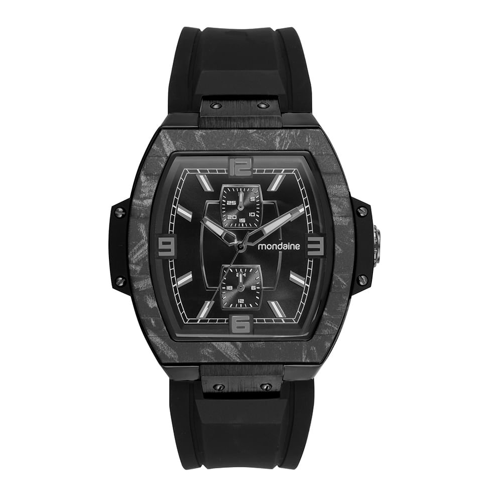 Relógio Masculino Multifunção Silicone Preto Preto 3