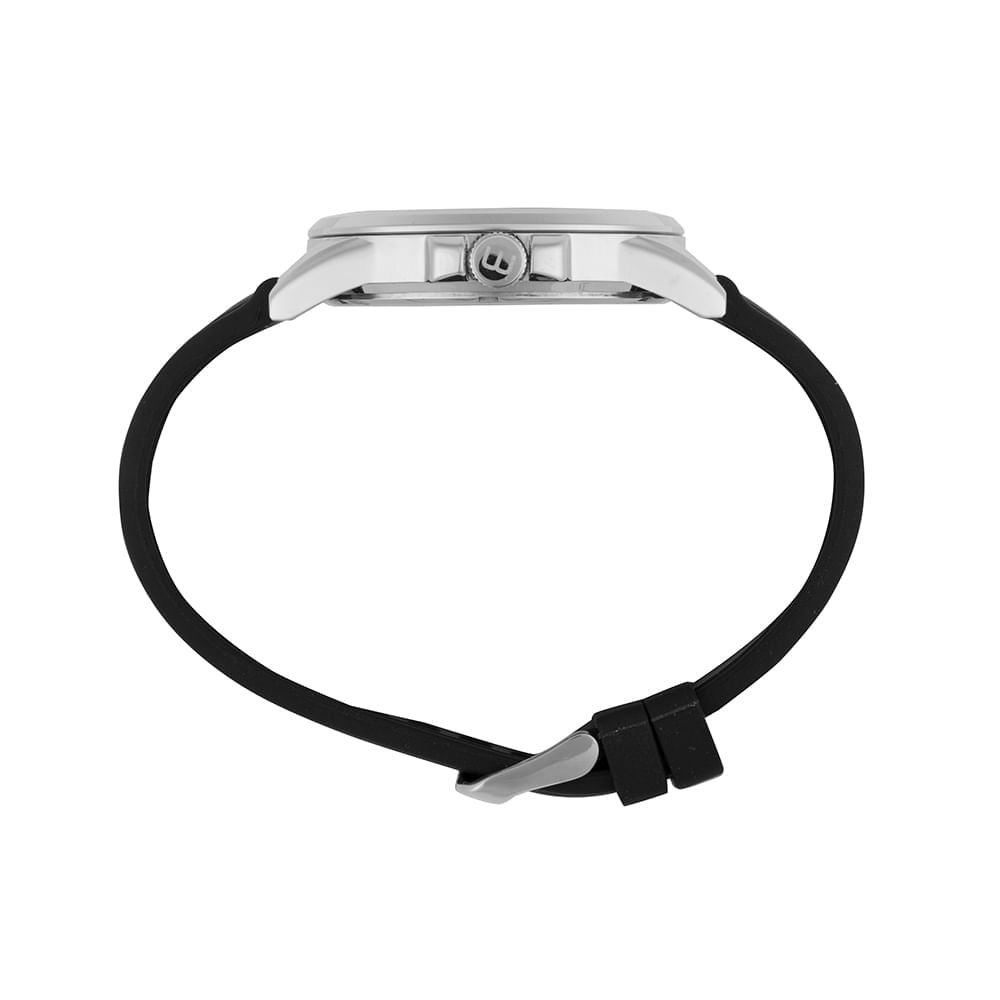Relógio Masculino Preto Silicone Fivela Caixa Prata Prata 2