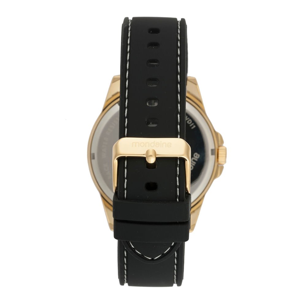 Relógio Masculino Preto Silicone Fivela Caixa Dourada Dourado 3