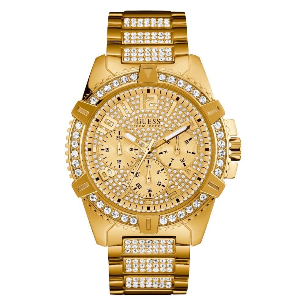 Relógio Guess Masculino Multifunção Cristais Dourado