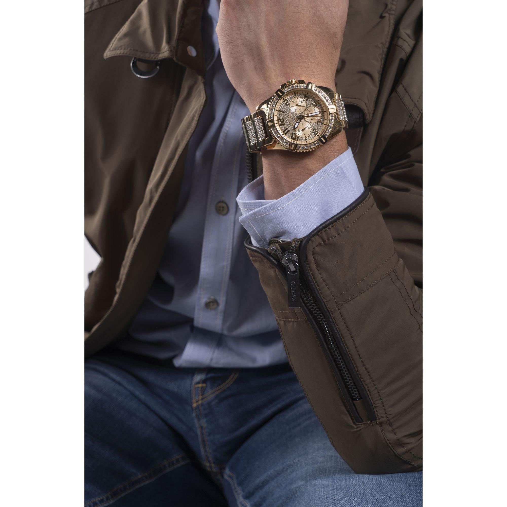 Relógio Guess Masculino Multifunção Cristais Dourado Dourado 3