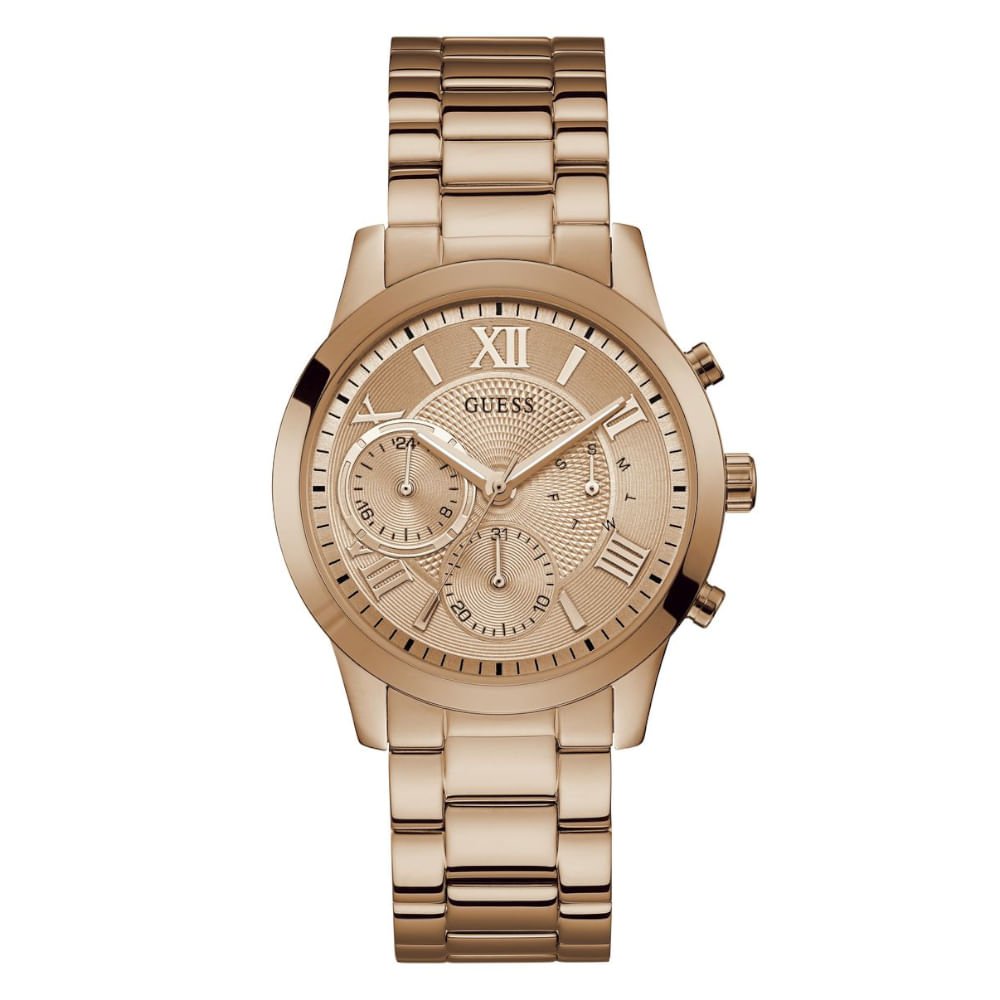 Relógio Guess Feminino Multifunção Catraca Serrilhada Rosé