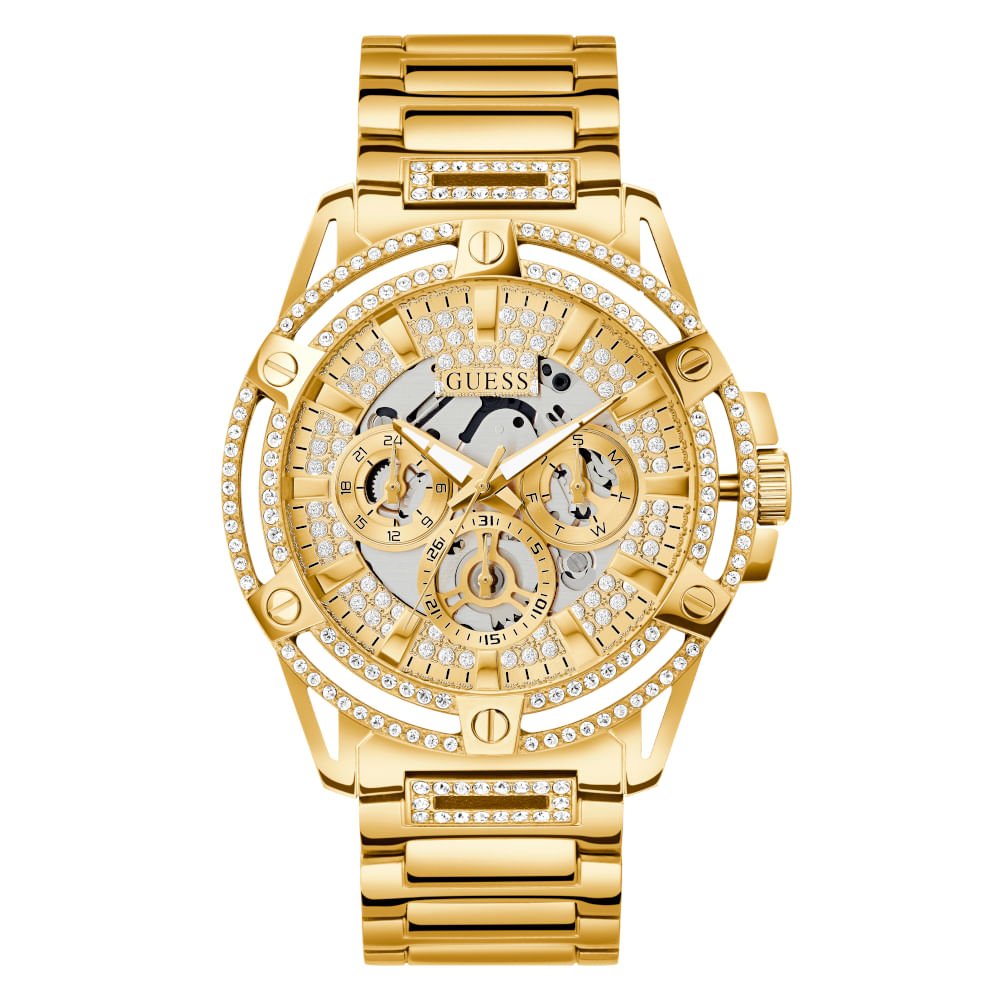 Relógio Guess Masculino Multifunção Cristais Dourado