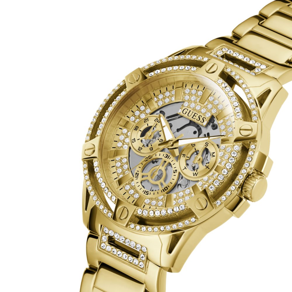 Relógio Guess Masculino Multifunção Cristais Dourado Dourado 2