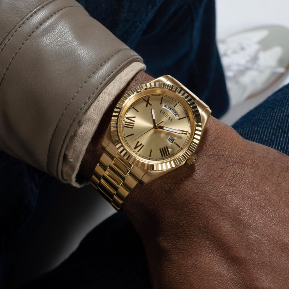 Relógio Guess Masculino Calendário Dourado Dourado 3