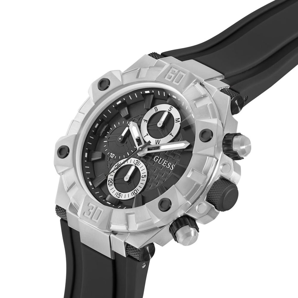 Relógio Guess Masculino Multifunção Silicone Prata Prata 2