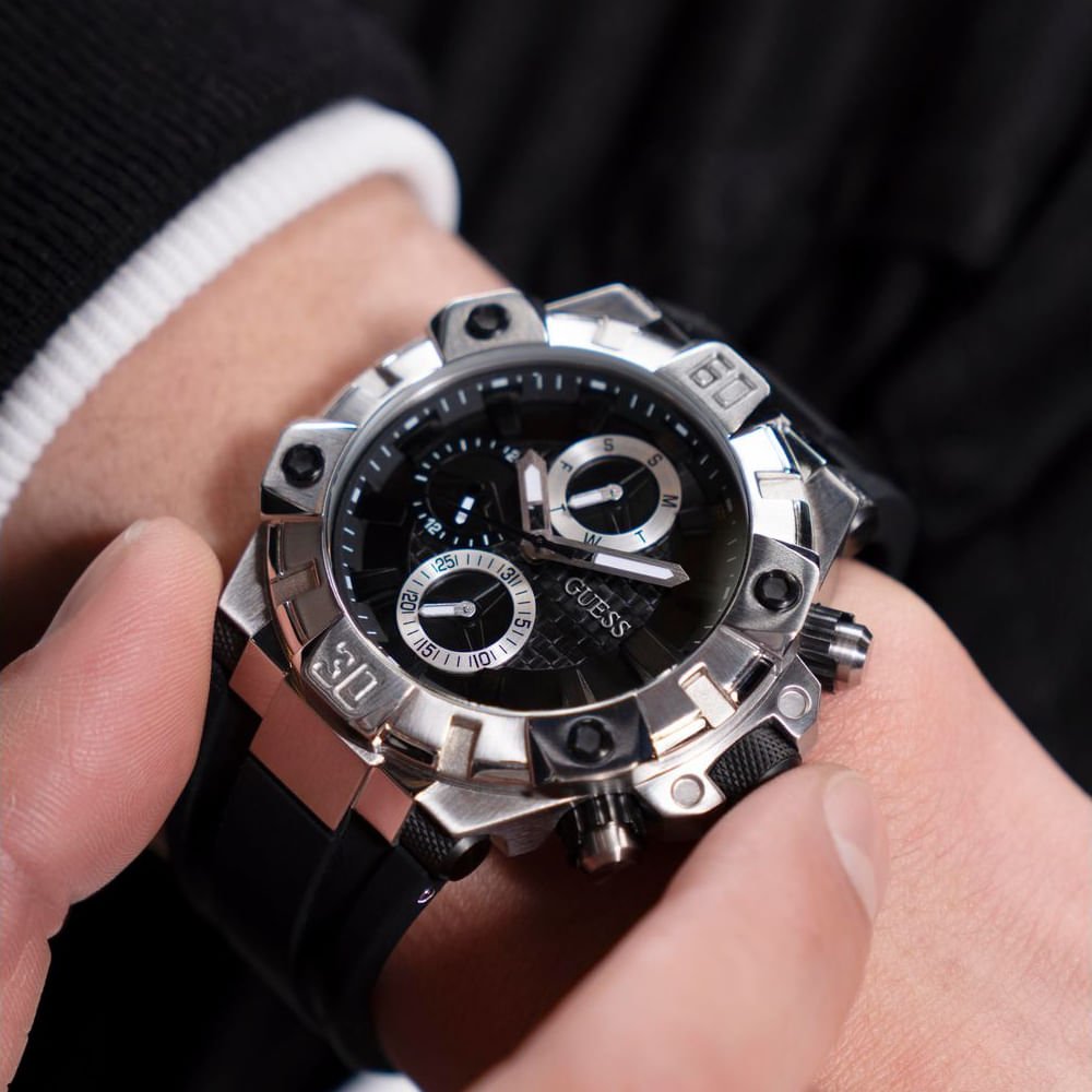 Relógio Guess Masculino Multifunção Silicone Prata Prata 3