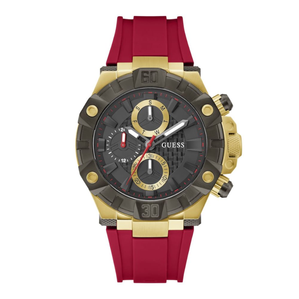 Relógio Guess Masculino Multifunção Silicone Preto e Dourado