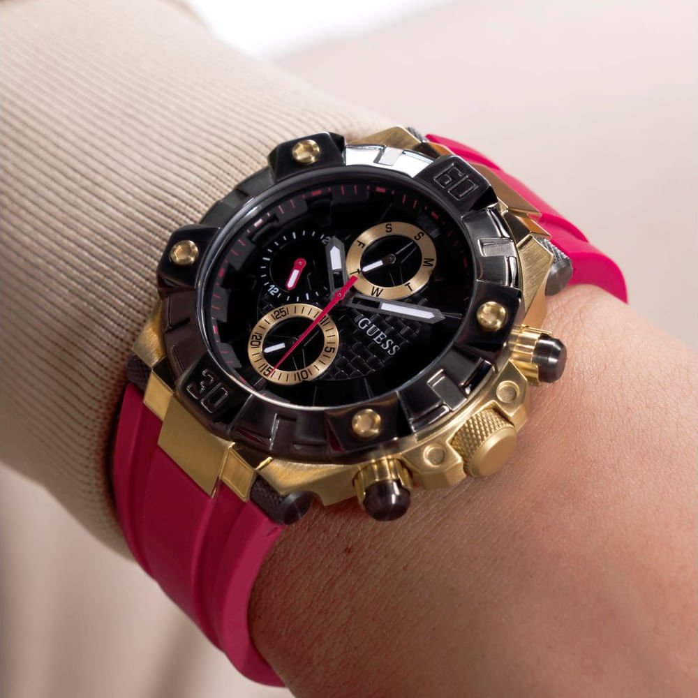 Relógio Guess Masculino Multifunção Silicone Preto e Dourado Dourado 3