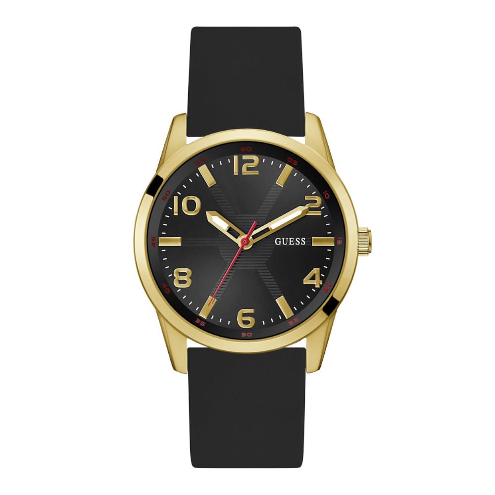 Relógio Guess Masculino Detalhe Pneu Silicone Dourado