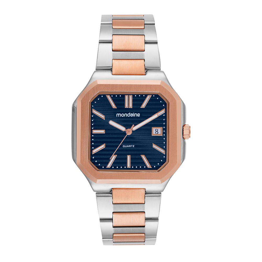 Relógio Masculino Quadrado Calendário Rose Slim Prata 3