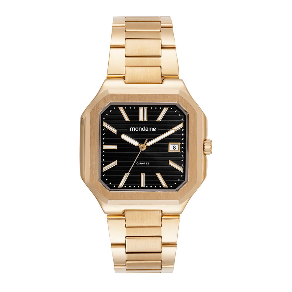 Relógio Masculino Quadrado Calendário Dourado Slim