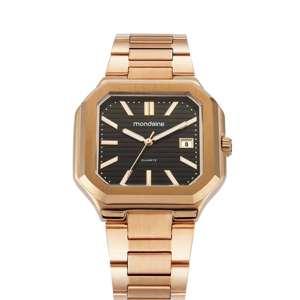 Relógio Masculino Quadrado Calendário Dourado Slim Dourado 2