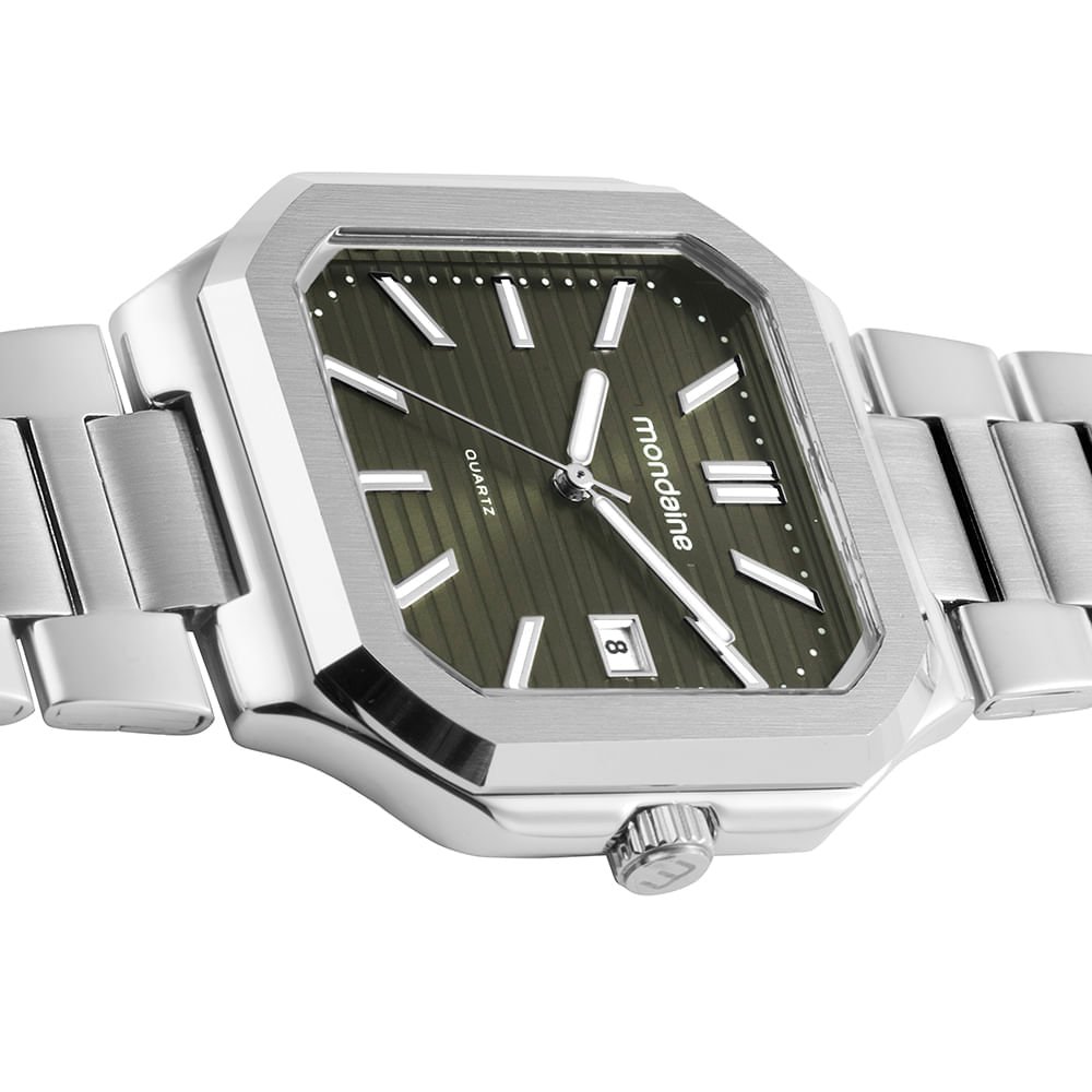 Relógio Masculino Quadrado Calendário Prata Slim Prata 2